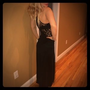 Sexy long black lace dress w high slit xs